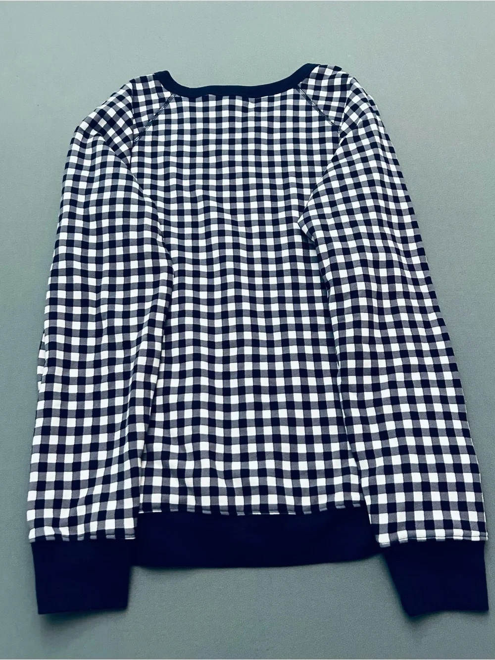 Draper James Preppy Women's Navy and White Classic Gingham Crewneck Sweater - Picture 6 of 7